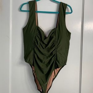 Sz 24 JCrew Olive runched swimsuit
